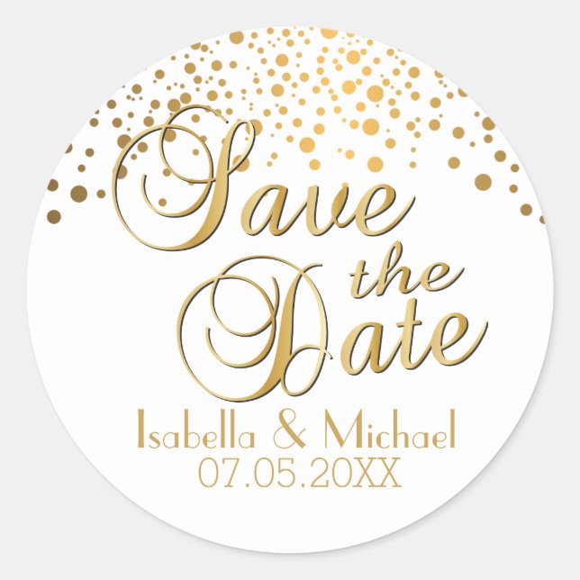 Sticker Rond Save the date | Points d'or | Personnaliser (Devant)