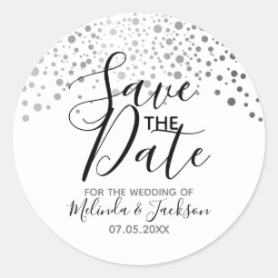 Sticker Rond Save the date   Points gris argenté