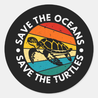Sticker Rond Save The Oceans Save The Turtles