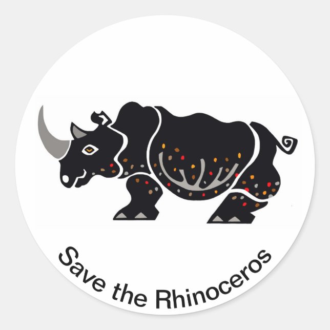 Sticker Rond Save the RHINOCEROS - Conservation -Afrique (Devant)
