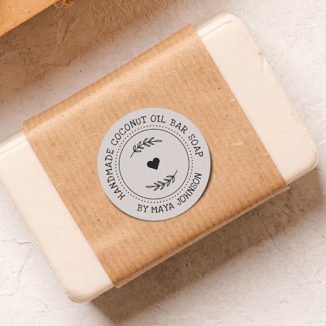 Sticker Rond Savon artisanal à la verdure rustique (Rustic Greenery Handmade Soap Classic Round Sticker)