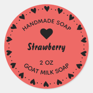 Sticker Rond Savon Artisanal Couronne Rustique de Coeur Rouge