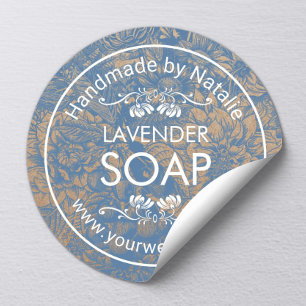 Sticker Rond Savon artisanal Fabriquant Vintage bleu Floral Kra
