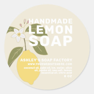 Sticker Rond Savon de citron artisanal moderne Botanique Antiqu