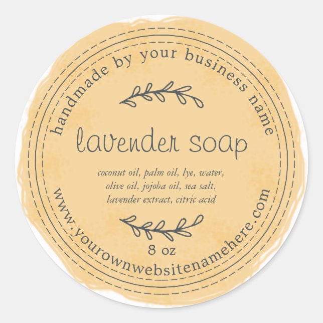 Sticker Rond Savon de lavande à main rustique Aquarelle jaune (Devant)