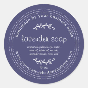 Sticker Rond Savon de lavande artisanale rustique bleu marine