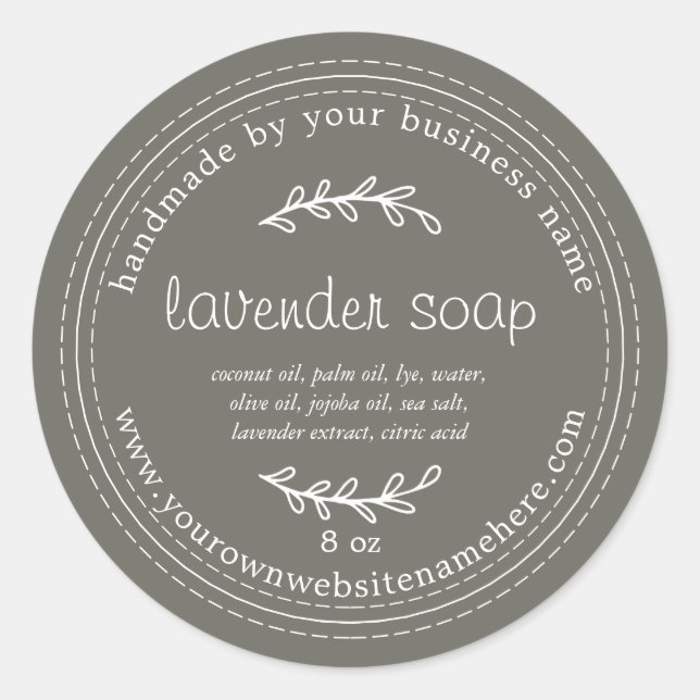 Sticker Rond Savon de lavande artisanale rustique Dusty Olive (Devant)