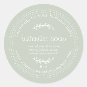 Sticker Rond Savon de lavande artisanale rustique Pastel Green