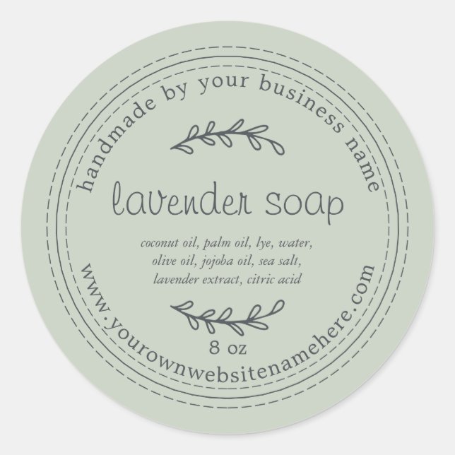 Sticker Rond Savon de lavande artisanale rustique Pastel Green (Devant)