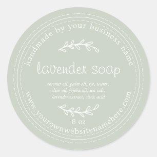 Sticker Rond Savon de lavande artisanale rustique Pastel Green