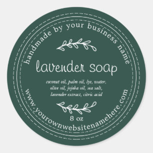 Sticker Rond Savon de lavande artisanale rustique vert foncé