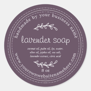 Sticker Rond Savon Lavande Fabriqué Rustique Profond Violet