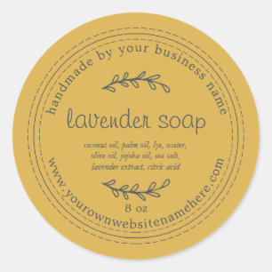 Sticker Rond Savon Lavande Rustique Fait À La Main Jaune