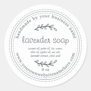 Sticker Rond Savon Lavande Rustique Faite À La Main Blanc