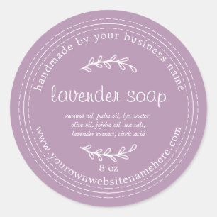 Sticker Rond Savon Rustique Lavande Fabriqué À La Main Violet