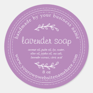 Sticker Rond Savon Rustique Lavande Fabriqué À La Main Violet