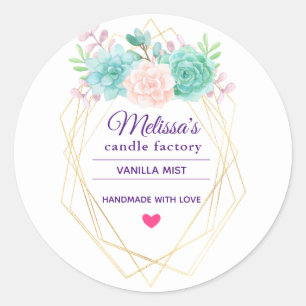 Sticker Rond Savon succulent de bougie d'aquarelle rose et