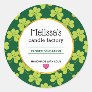 Sticker Rond Savon vert mignon de bougie de motif de shamrock
