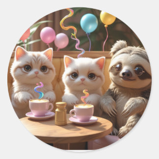 Sticker Rond Savourer la douceur : ambiance de café félin avec