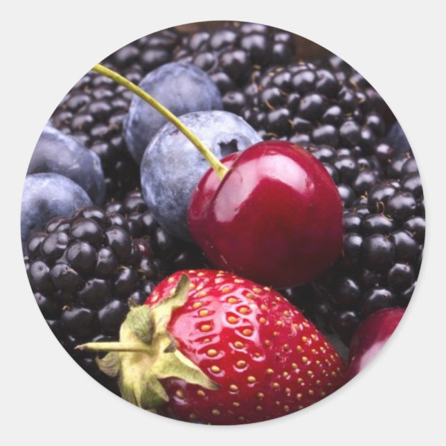 Sticker Rond Savoureux Fruits D'Été Sur Une Table En Bois (Devant)