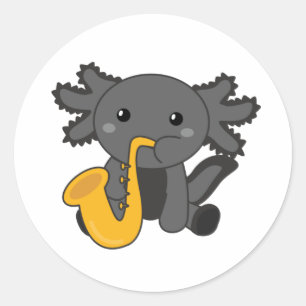 Sticker Rond Saxolotl Joue De La Musique Saxophone Un Axolotl C