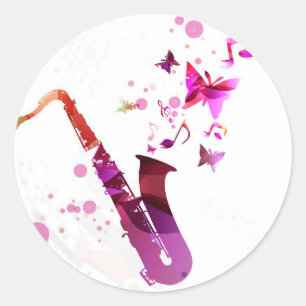 Sticker Rond Saxophone musique mignonne et papillons