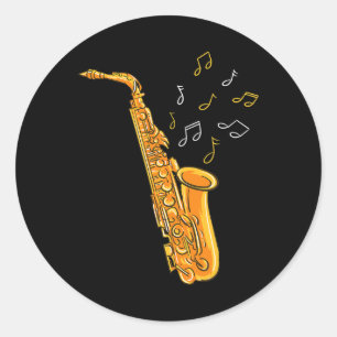 Sticker Rond Saxophone Player Notes musicales Saxophoniste Jazz