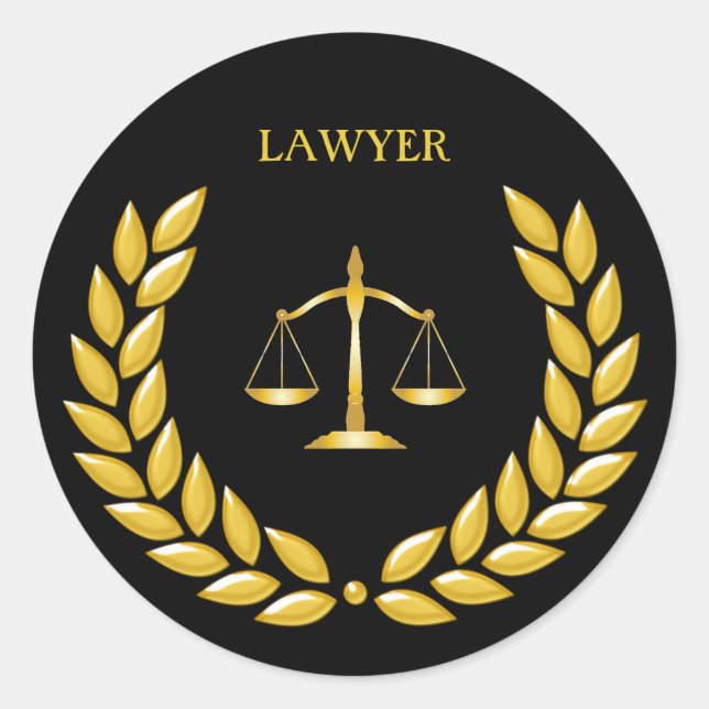 Sticker Rond Scales d'or de l'avocat de la justice en noir (Devant)