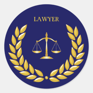 Sticker Rond Scales d'or de l'avocat de la justice sur le bleu