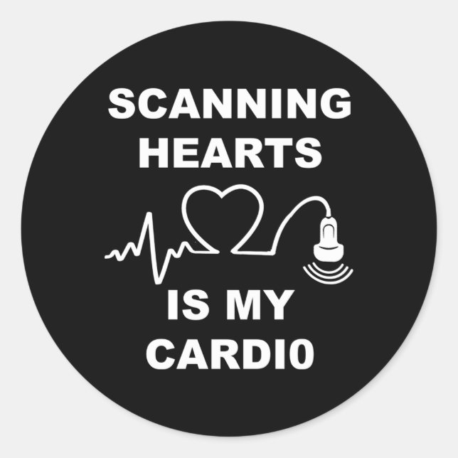 Sticker Rond Scanner Il Est Mon Cardio Cardiac Sonographe Echo (Devant)
