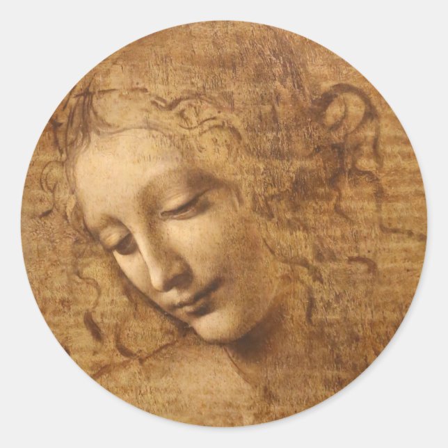 Sticker Rond Scapigliata de Léonard de Vinci, Chef d'une femme (Devant)