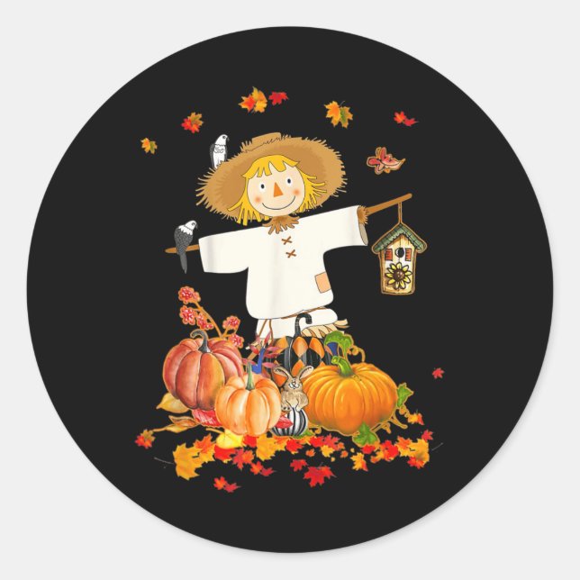 Sticker Rond Scarecrow Automne Bonjour Automne Citrouille Thank (Devant)