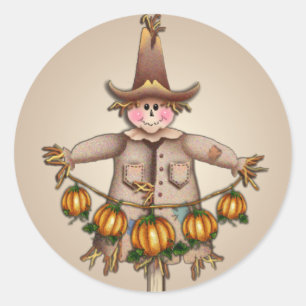 Sticker Rond SCARECROW & CITROUILLE GARLAND par SHARON SHARPE