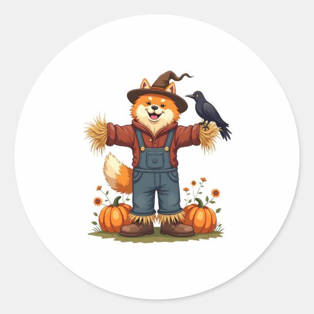 Sticker Rond Scarecrow Samoyé Dog (Devant)