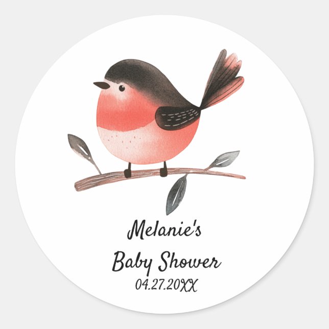 Sticker Rond Scarlet Robin à la succursale Baby shower d'oiseau (Devant)