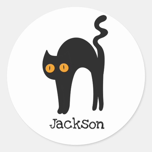 Sticker Rond Scary chat noir avec yeux orange personnalisé (Devant)