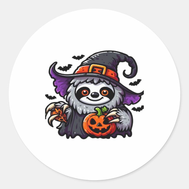 Sticker Rond Scary Halloween Sloth Witch Costume Casquette Mer  (Devant)
