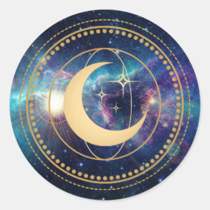 Sticker Rond Sceau à coller céleste Galaxy Moon