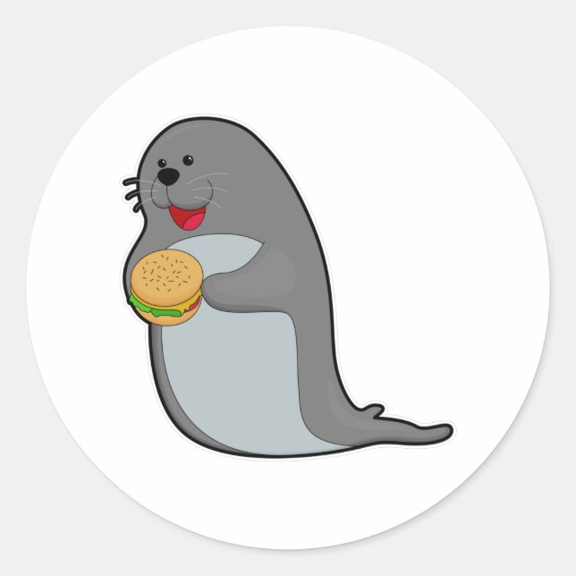 Sticker Rond Sceau à manger avec hamburger (Devant)