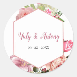 Sticker Rond Sceau Adhésif Hexagonal Floral Rose Chic