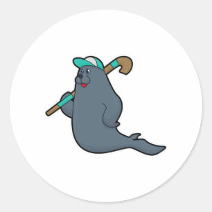 Sticker Rond Sceau au hockey avec bâton de hockey