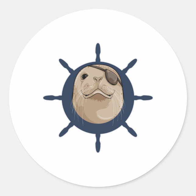 Sticker Rond Sceau avec gouvernail de navire (Devant)