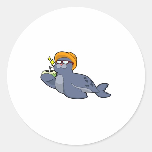 Sticker Rond Sceau avec noix de coco (Devant)