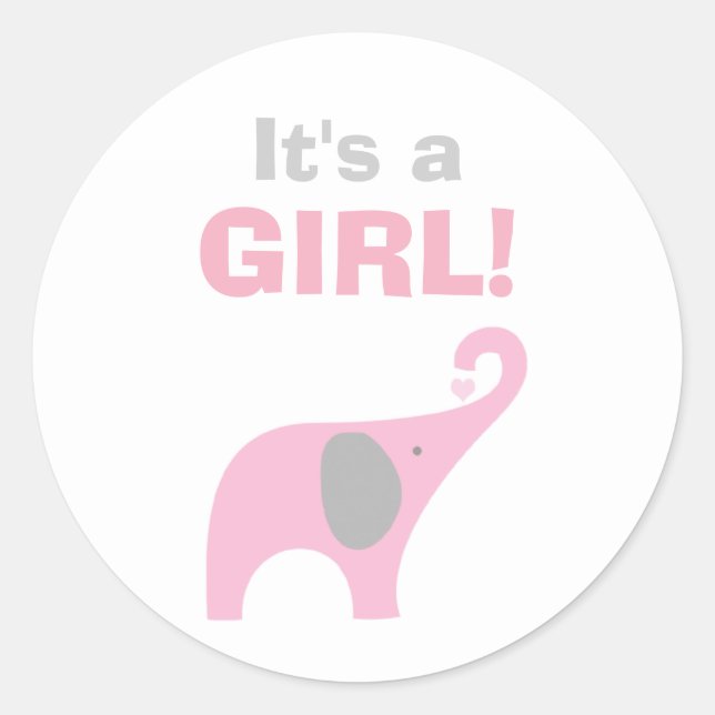 Sticker Rond Sceau Baby shower rose et gris éléphant (Devant)