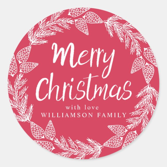 Sticker Rond Sceau blanc Merry Christmas Wreath Red Enveloppe (Devant)
