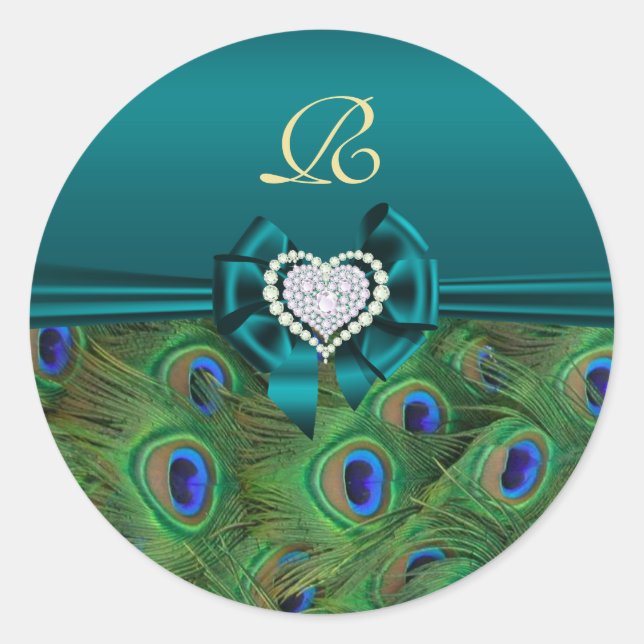 Sticker Rond Sceau cadeau Mariage Peacock turquoise (Devant)