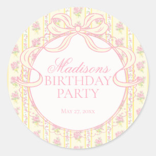 Sticker Rond Sceau Cercle Fleuris Fancy Vintage Jaune Anniversa