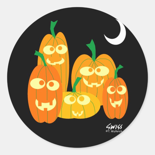 Sticker Rond Sceau Citrouille d'enveloppe d'Halloween Grinning (Devant)