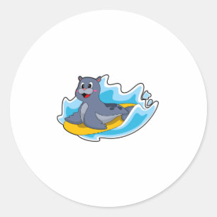 Sticker Rond Sceau comme surfeur avec Surfboard