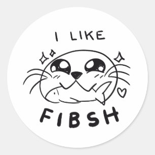 Sticker Rond Sceau Cute Kawaii Manger Stick de poisson
